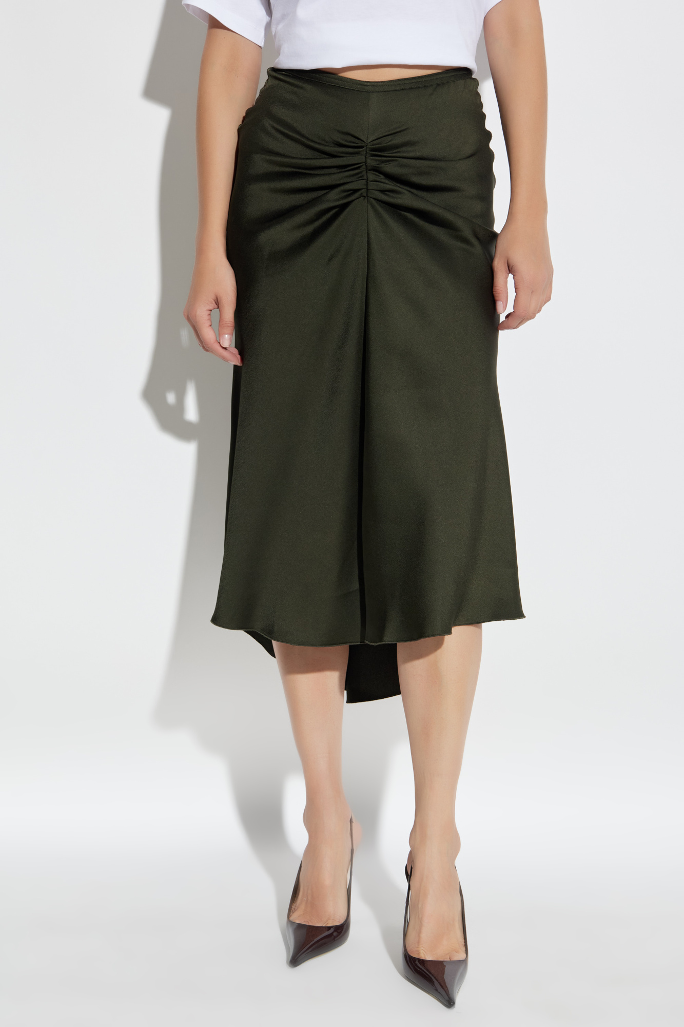ワンピース VICTORIA BECKHAM Women Mid Skirts 1225WDR006362AALGAE GREEN Gathered Waist Midi Dress In Parrot Green | Designer Dresses
